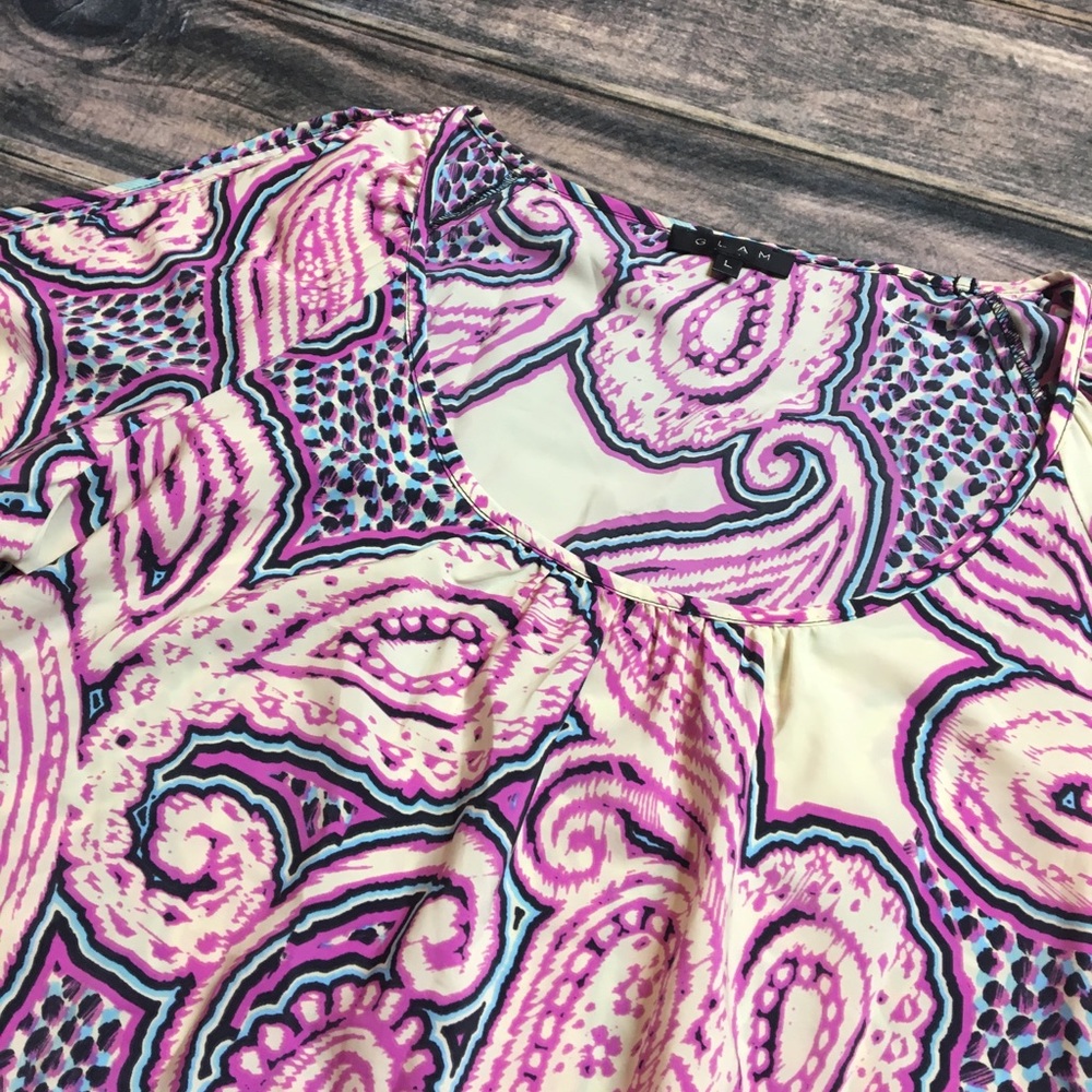 Glam Tunic Dress Paisley Large Cut Out Shoulders - Picture 2 of 8